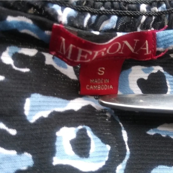 MERONA VNECK BLOUSE - BLUE/BLACK/WHITE - Picture 4 of 4